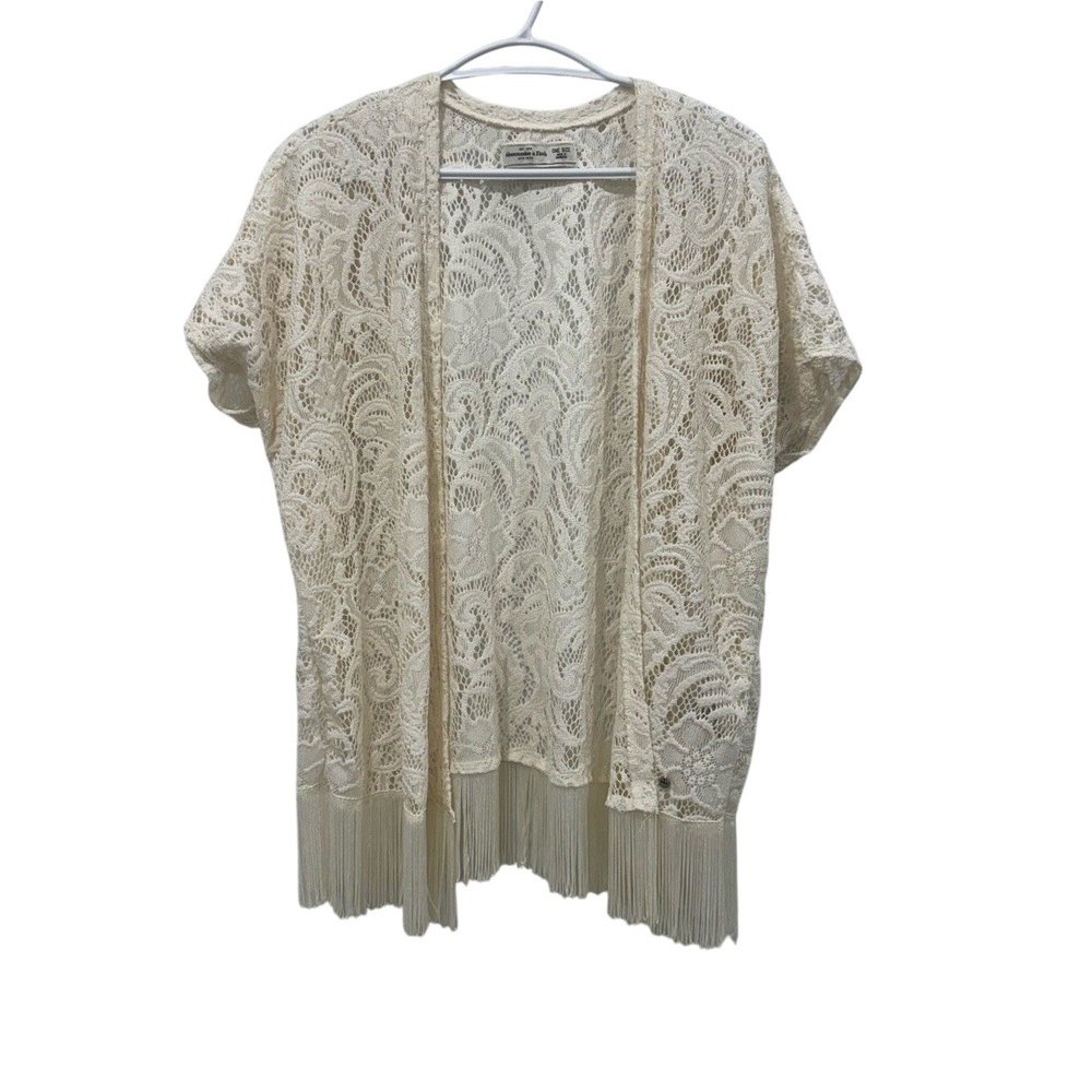 Abercrombie & Fitch Lace Fringe Kimono Cardigan Cover Up One Size Boho y2k